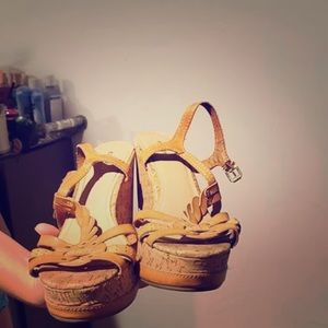 Express brand tan wedge heels